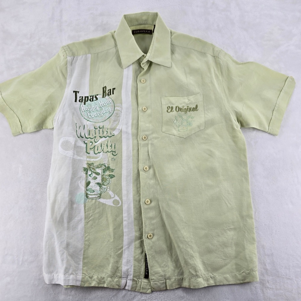 Cubavera‎ Shirt Mens Medium Button Up Green Tapas Bar Mojito Party Linen Blend